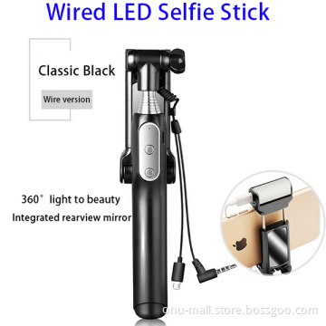 CE RoHS Certificed Led Light Bulb Selfie Stick, Mini Monopod Selfie Stick with LED Light and Mirror